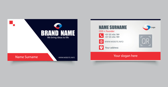 Red Modern Minimalist Business Card Template. Fully customizable and print-ready layout. - Powered by Adobe