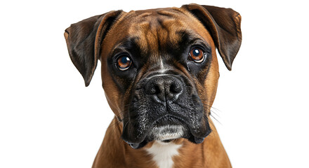Obraz premium Intense Gaze of a Brown Boxer Dog Against White Background