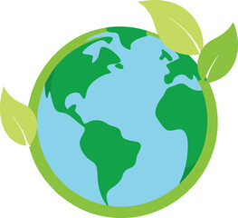 Green globe surrounded by two leaves, vector illustration
