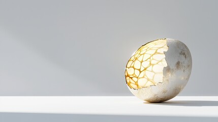 Cracked Egg with Glowing Interior on Soft Neutral Background