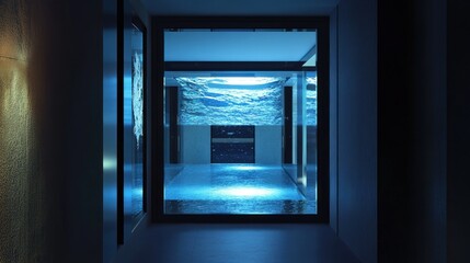 Modern indoor pool hallway