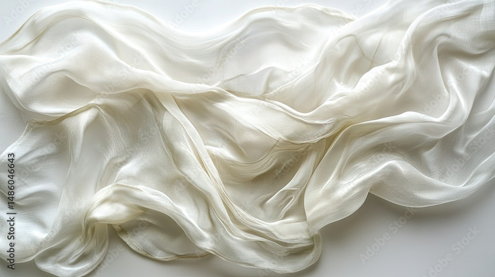 Aufkleber elegant white silk fabric draped with soft folds creating a flowing and ethereal texture on white su