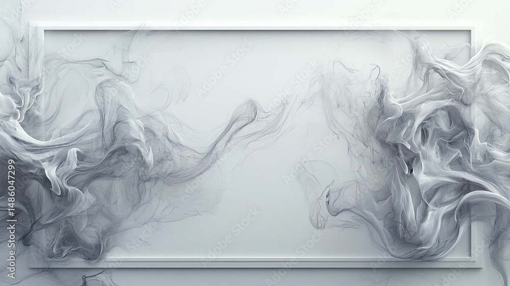 Poster abstract white frame with smoke like forms on left and right sides of the frame design element