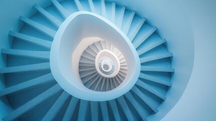 abstract spiral staircase with smooth curves and blue lighting viewed from above creating a hypnotic and calming effect