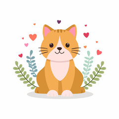 Cute Cat Vector Illustration in Minimal Style – Adorable Pet Animal Clipart for Kids and Design