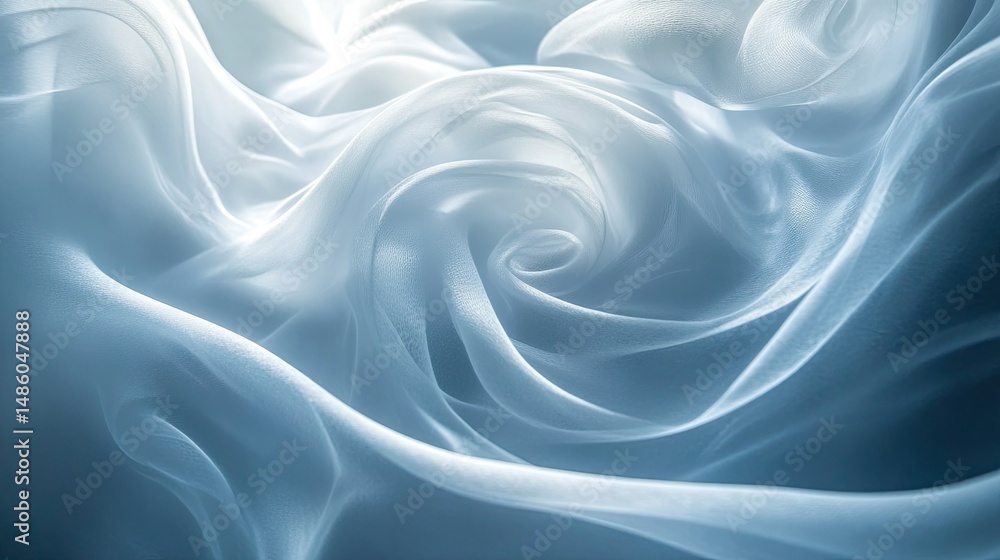 Poster abstract light blue and white swirling fabric creating a soft and dreamy ethereal background effect