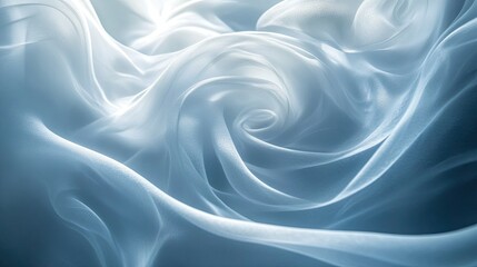 Obraz premium Abstract light blue and white swirling fabric creating a soft and dreamy ethereal background effect