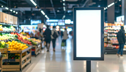 Supermarket Digital Advertising Mockup in Grocery Store Aisle