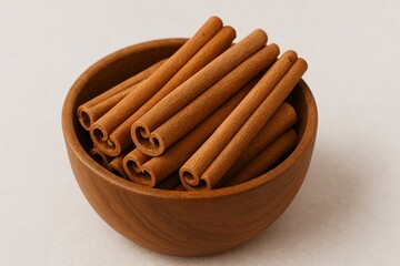 Aromatic brown cinnamon sticks, a sweet spice and cooking ingredient, are presented in a glass bowl on a black background
