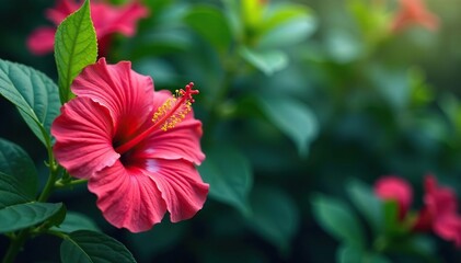 Bold hibiscus blossoms, vibrant tropical foliage , bloom, flowers, orange