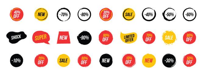 collection label banners ink brush strokes grunge circles sale discount