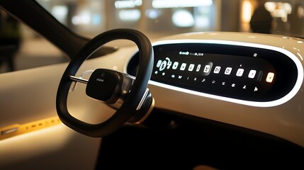 Bubble-shaped electric mini-car with interactive dashboard showing alphabet animations