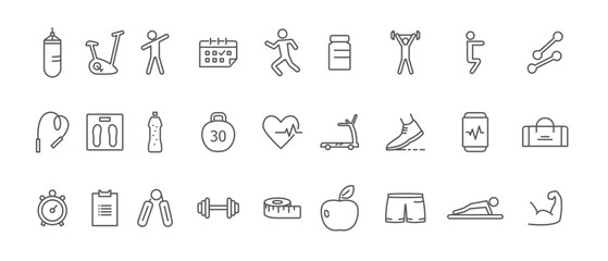 set linear fitness icons gym icons simple design