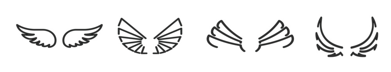 Set of wings icons. Wings. Line wing collection. Vector illustration.