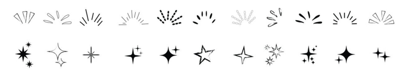 Line sparkle set radial energetic visual element comic style decorative lines sun burst effects dynamic vector elements collection
