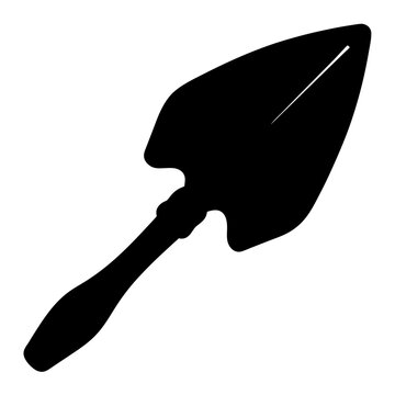 recommend clip art: Black silhouette of a hand trowel for gardening and planting work