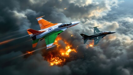 Two fighter jets with Indian and Pakistani livery.