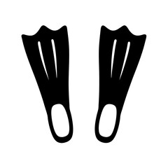 Obraz premium Isolated silhouette of black swimming fins for underwater activities, white background