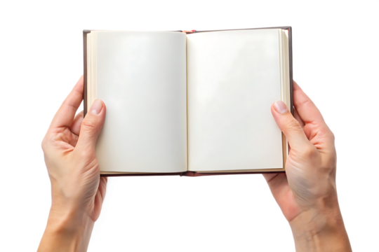hand holding a blank book isolated