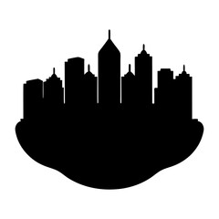 Obraz premium Black silhouette of a city skyline with abstract land underneath it