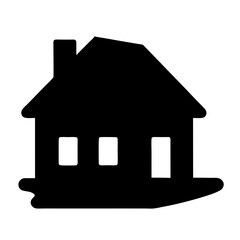 Simple black and white silhouette of a small home with a chimney