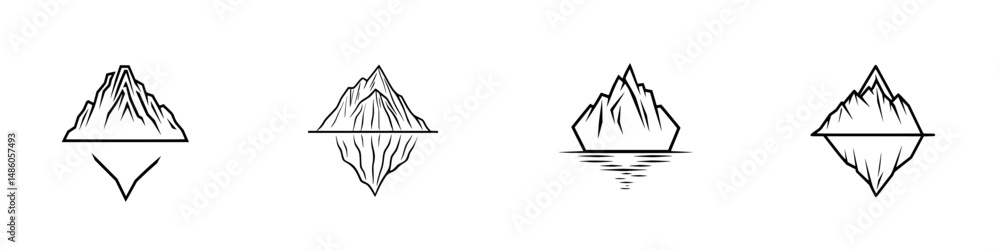 Poster conceptual vector illustration of various iceberg designs showcasing different perspectives and styl