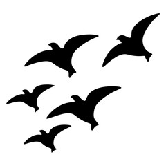 Black and white illustration of flying birds, creating a sense of freedom