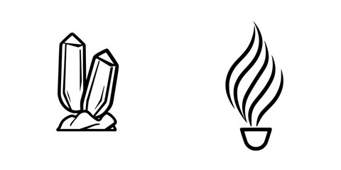 Vector illustration of crystals and flame symbols representing nature elements and their connection to energy