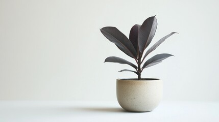 Dark leaves plant in a simple pot