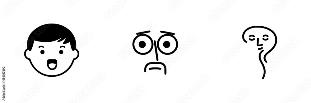 Poster emotions represented through simple vector icons showcasing joy, surprise, and a whimsical character