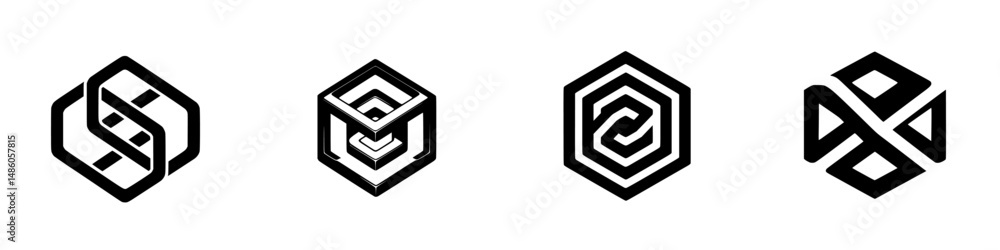 Poster vector illustration showcasing four distinct icons representing modern design elements and abstract 
