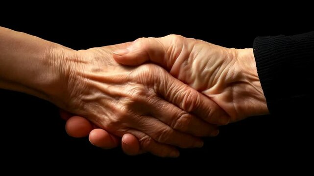 hand of senoir shakehand with younger person