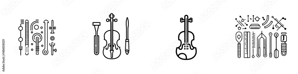 Poster vector illustration of musical instruments and tools showcasing creativity and craftsmanship in desi