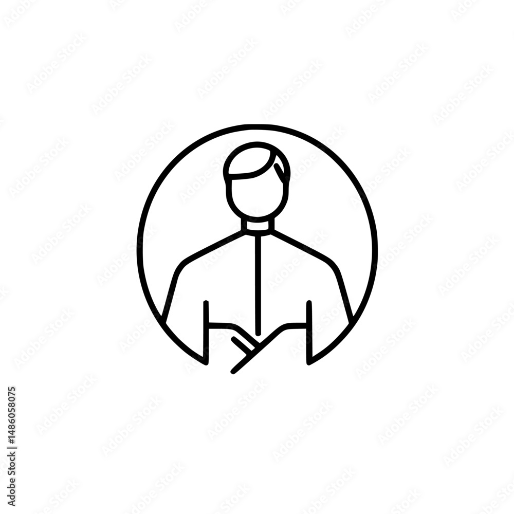 Poster vector illustration of a minimalist figure in a circular frame engaged in a thoughtful pose