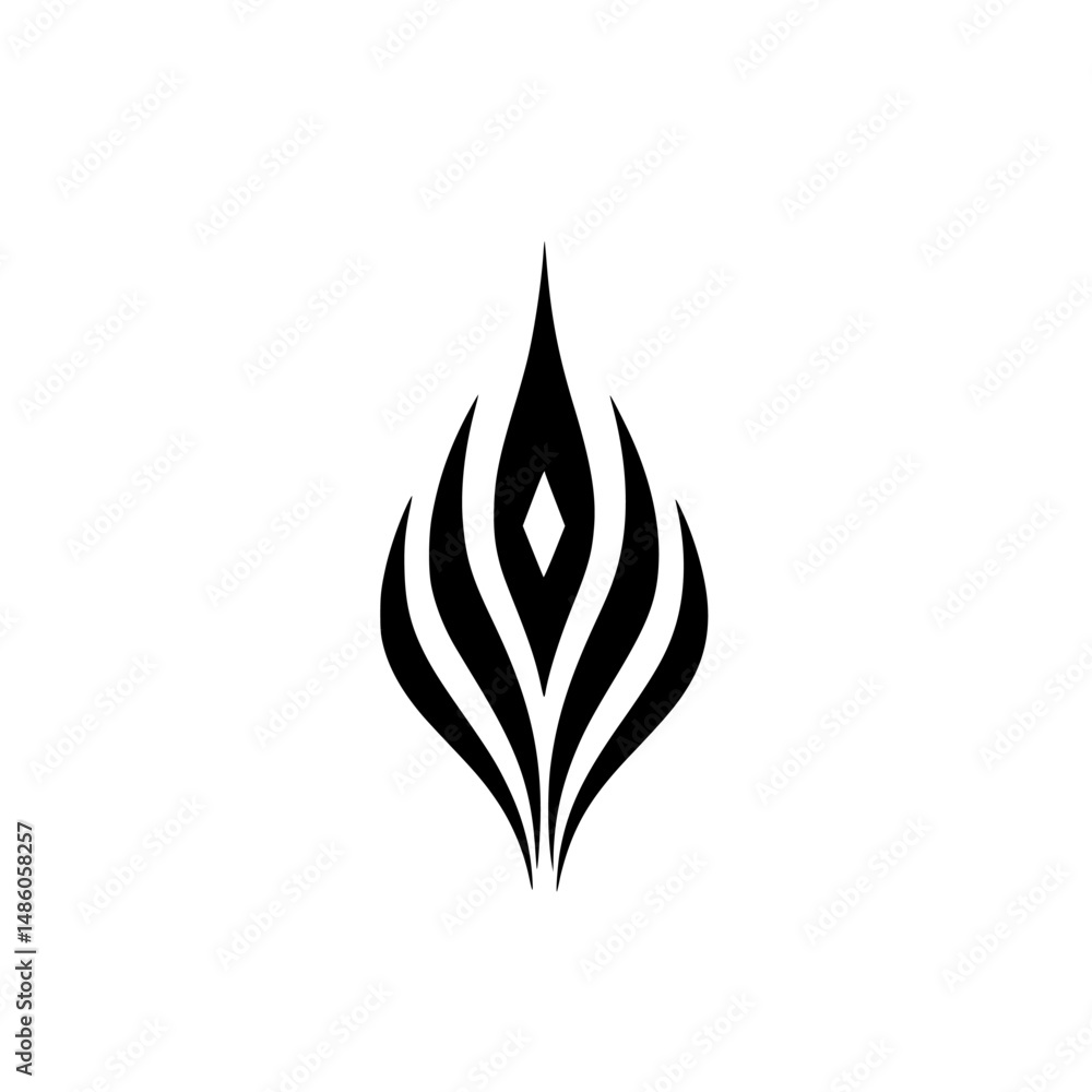 Poster stylized vector illustration of a flame icon with elegant curves and sharp lines set against a white