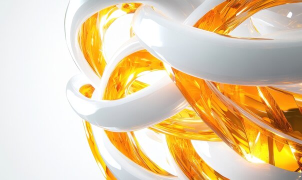 Abstract orange and white swirls, background light, 3D render, design element
