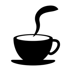 Black silhouette drawing of a steaming cup of coffee or tea