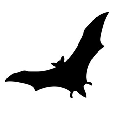 Silhouette of a Black Bat Flying on a White Background for Halloween