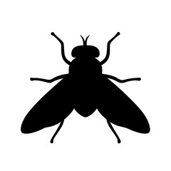 A stylized silhouette of a common housefly in profile view.