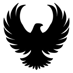 Silhouette of a black majestic eagle with widely spread wings isolated, flat design