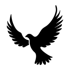 Majestic Bird Silhouette Flying with Wings Spread Wide Against White Background