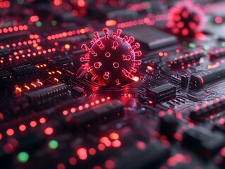 digital virus infecting a futuristic computer system