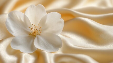 Obraz premium Delicate white flower on a soft, flowing fabric