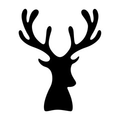 Majestic Reindeer Silhouette with Antlers Against a Clean White Background Design