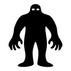Obraz premium Silhouette of a Mysterious Creature with Glowing Eyes Standing on White Background