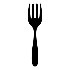 Elegant black silhouette of a fourpronged fork on a white background