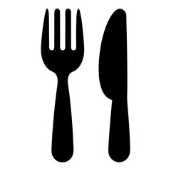 Simple black silhouette illustration of a fork and a knife set