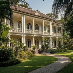 Fototapeta premium Classical Mansion with Lush Green Gardens