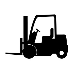Black and white silhouette of a forklift for material handling work