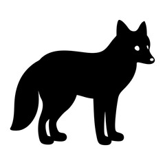 Elegant black silhouette of a standing fox with white eye details